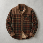 Brunico Check-Flannel Sherpa-Lined Field Overshirt — Dark Red Wine