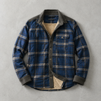Brunico Check-Flannel Sherpa-Lined Field Overshirt — Blue