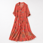 Sardinia Leaf-Print Button-Front Boho Maxi Dress — Rouge