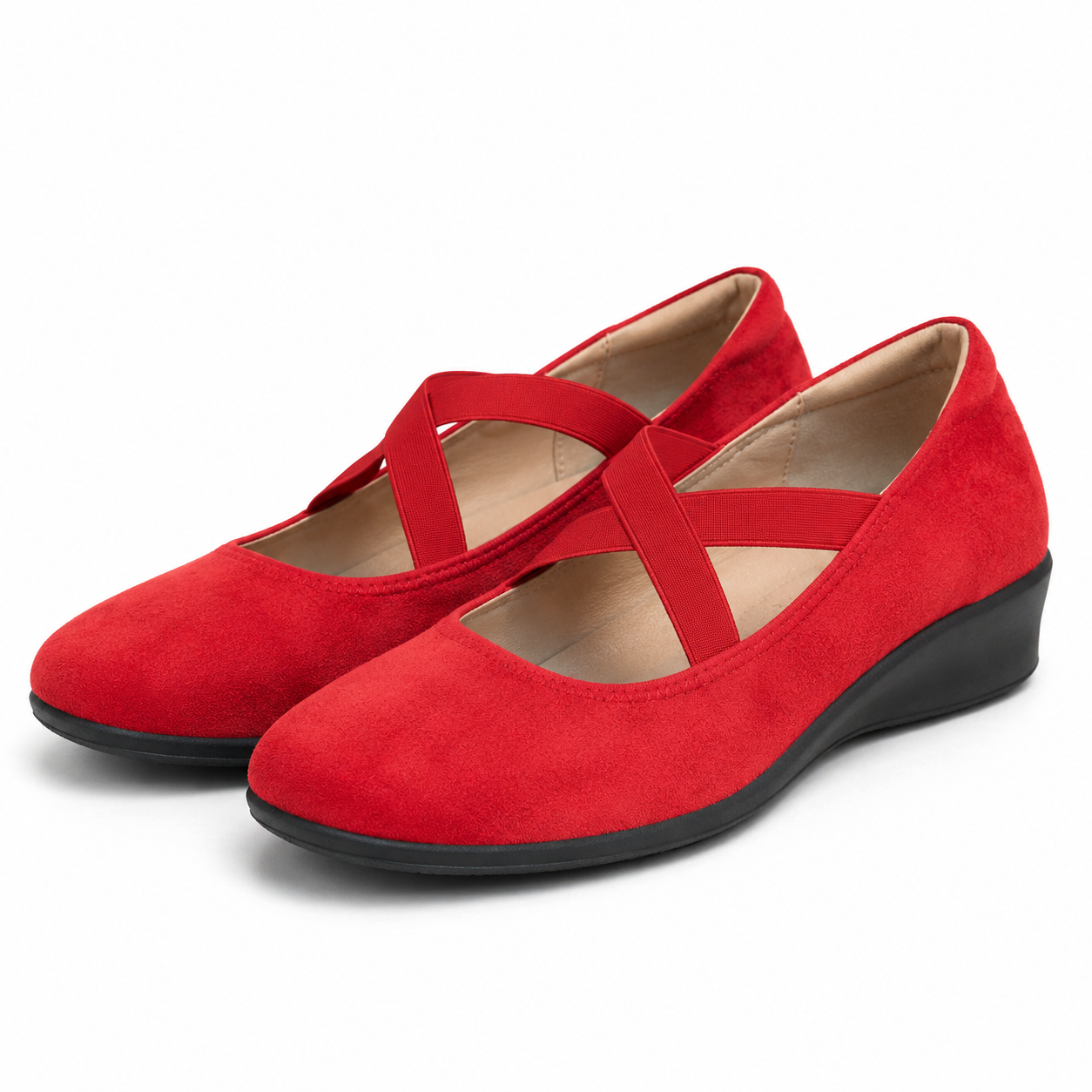 Lucca Cross-Strap Comfort Wedge Mary-Jane — Red