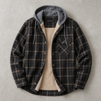 Aosta Plaid Sherpa Hooded Shirt-Jacket — ARMY GREEN