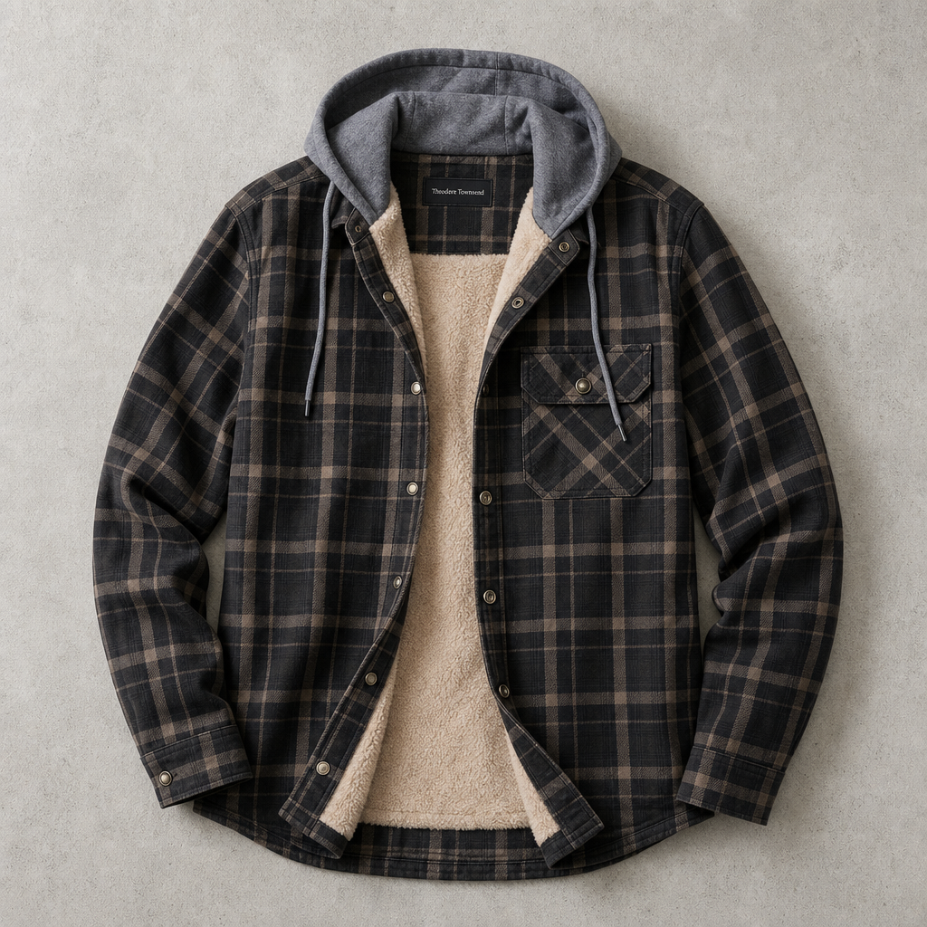 Aosta Plaid Sherpa Hooded Shirt-Jacket — ARMY GREEN