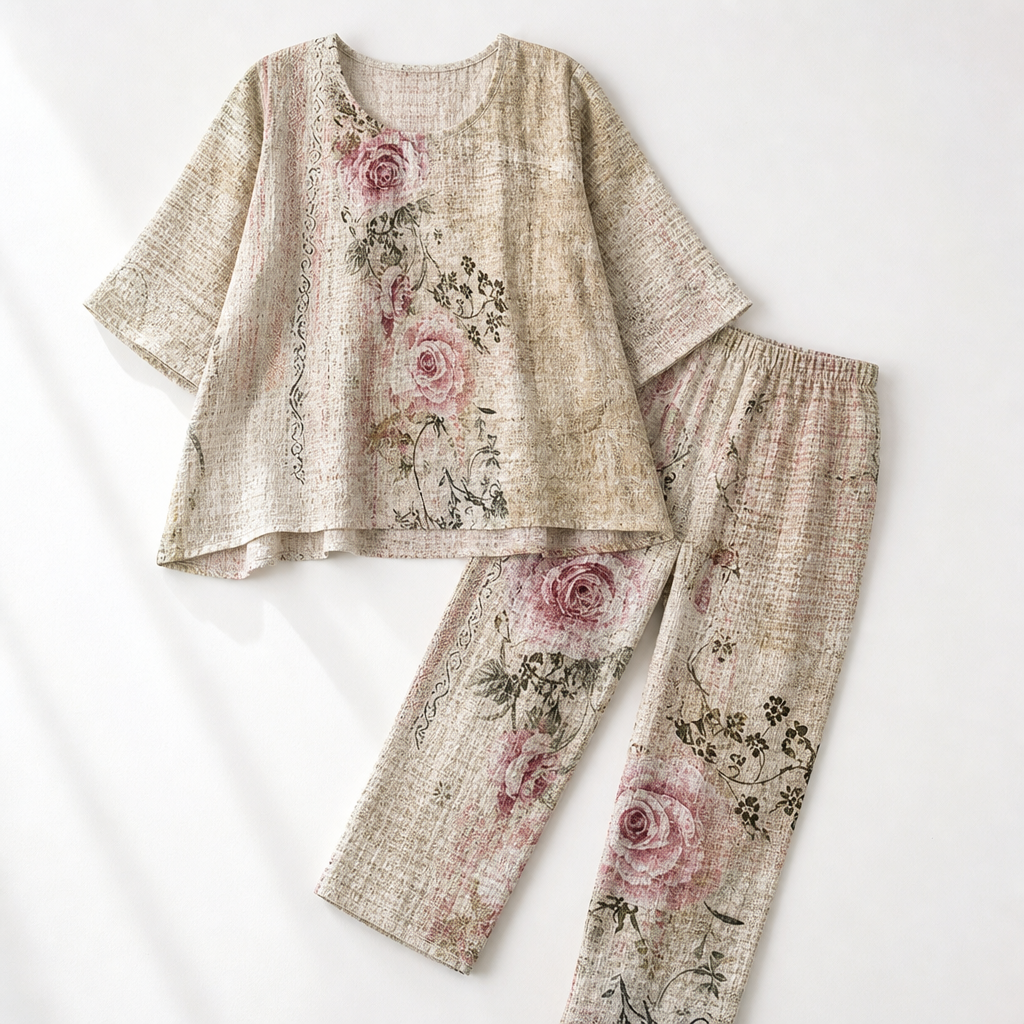 Procida Chiffon Overlay Two-Piece Trouser Set — Vintage Rose