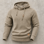 Cortina Waffle-Knit Cowl-Neck Pullover Hoodie — Khaki
