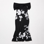 Liguria Off-Shoulder Floral Mermaid Midi Dress — Black