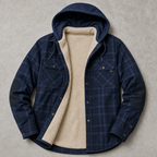 Aosta Plaid Sherpa Hooded Shirt-Jacket — DARK BLUE