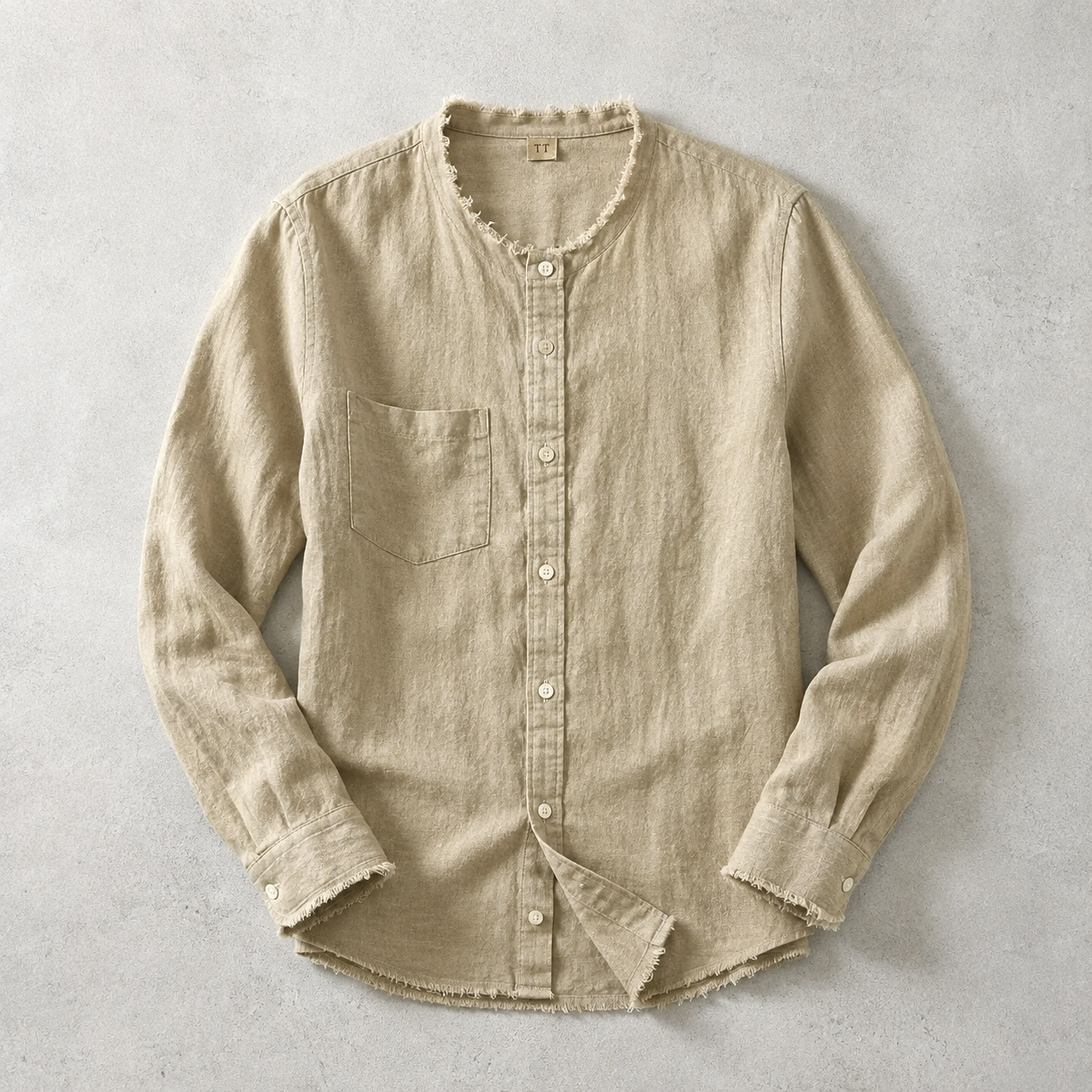 The Rimini Raw Edge Collarless Shirt