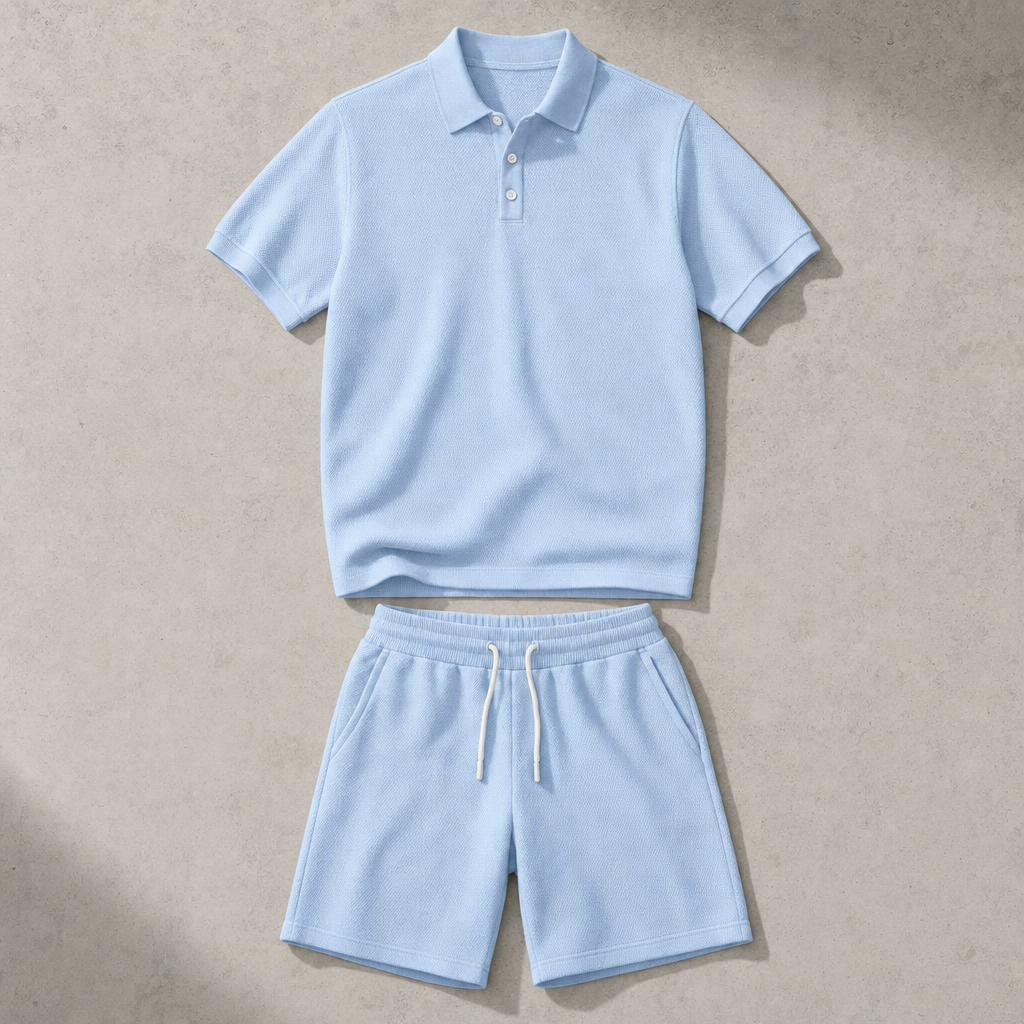 The Capri Knit Polo & Shorts Set - Light Blue