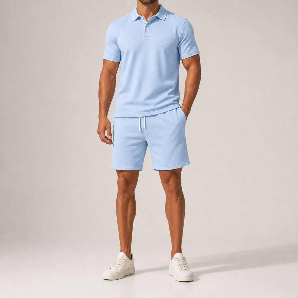 The Capri Knit Polo & Shorts Set - Light Blue
