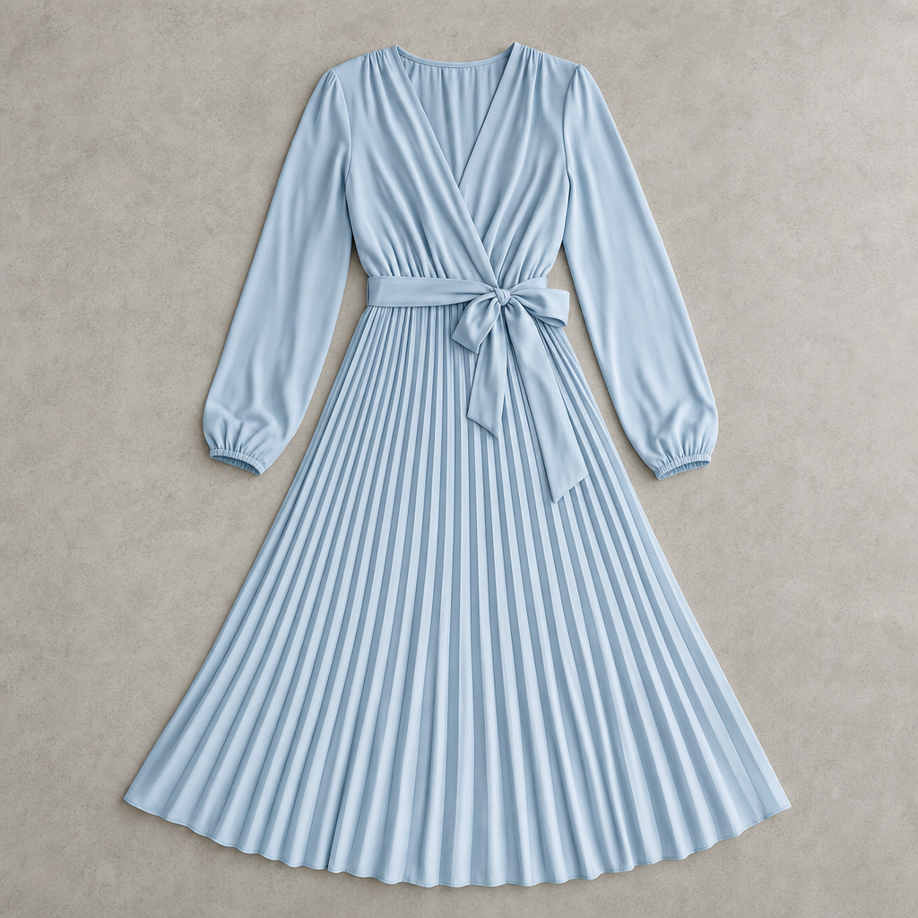 The Treviso Pleated Midi Dress - Light Blue