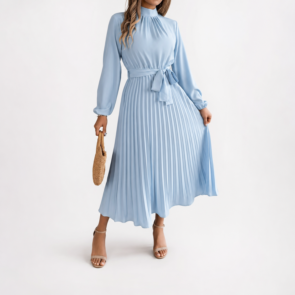 The Treviso Pleated Midi Dress - Light Blue