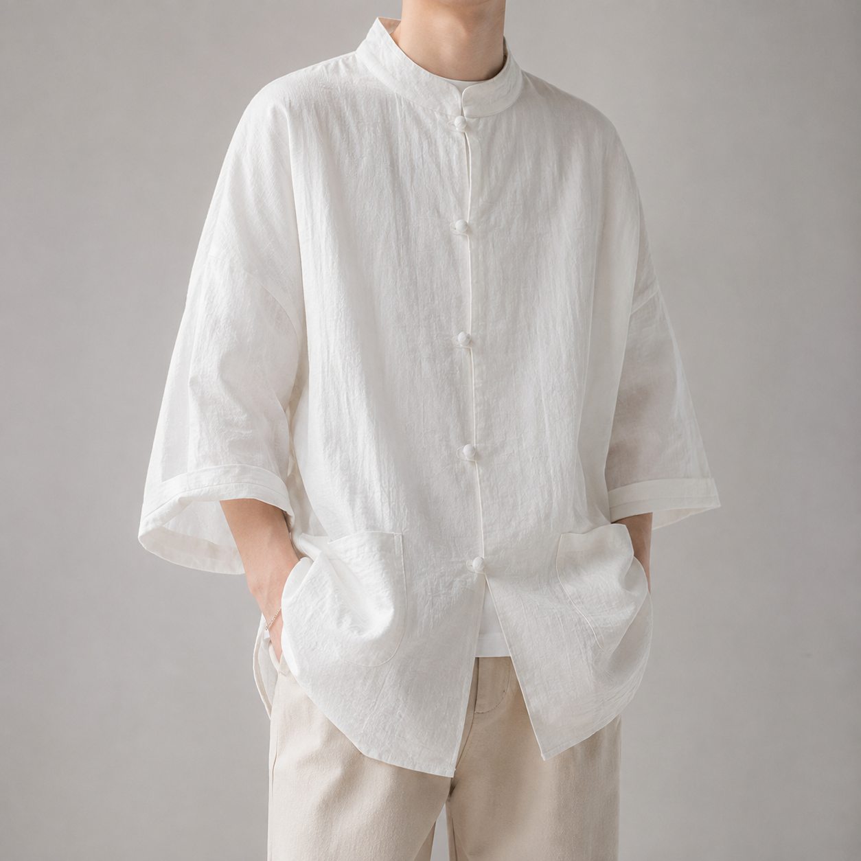 The Capri Stand Collar Knot Button Overshirt