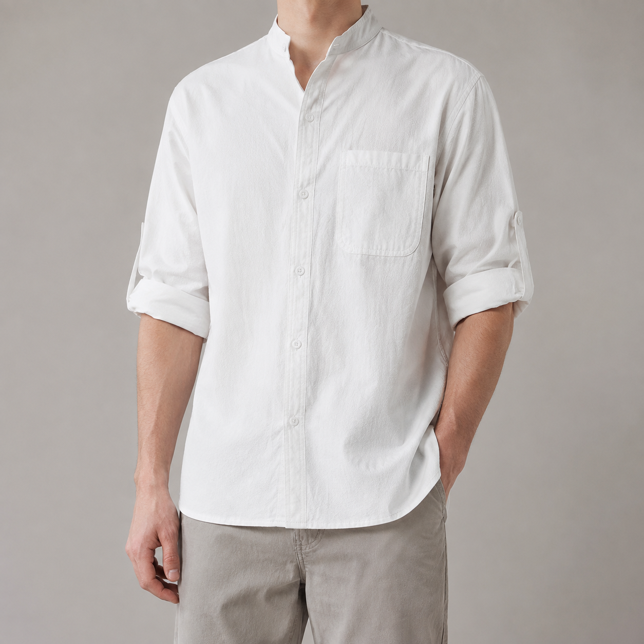 The Bergamo Band Collar Three Quarter Sleeve Shirt