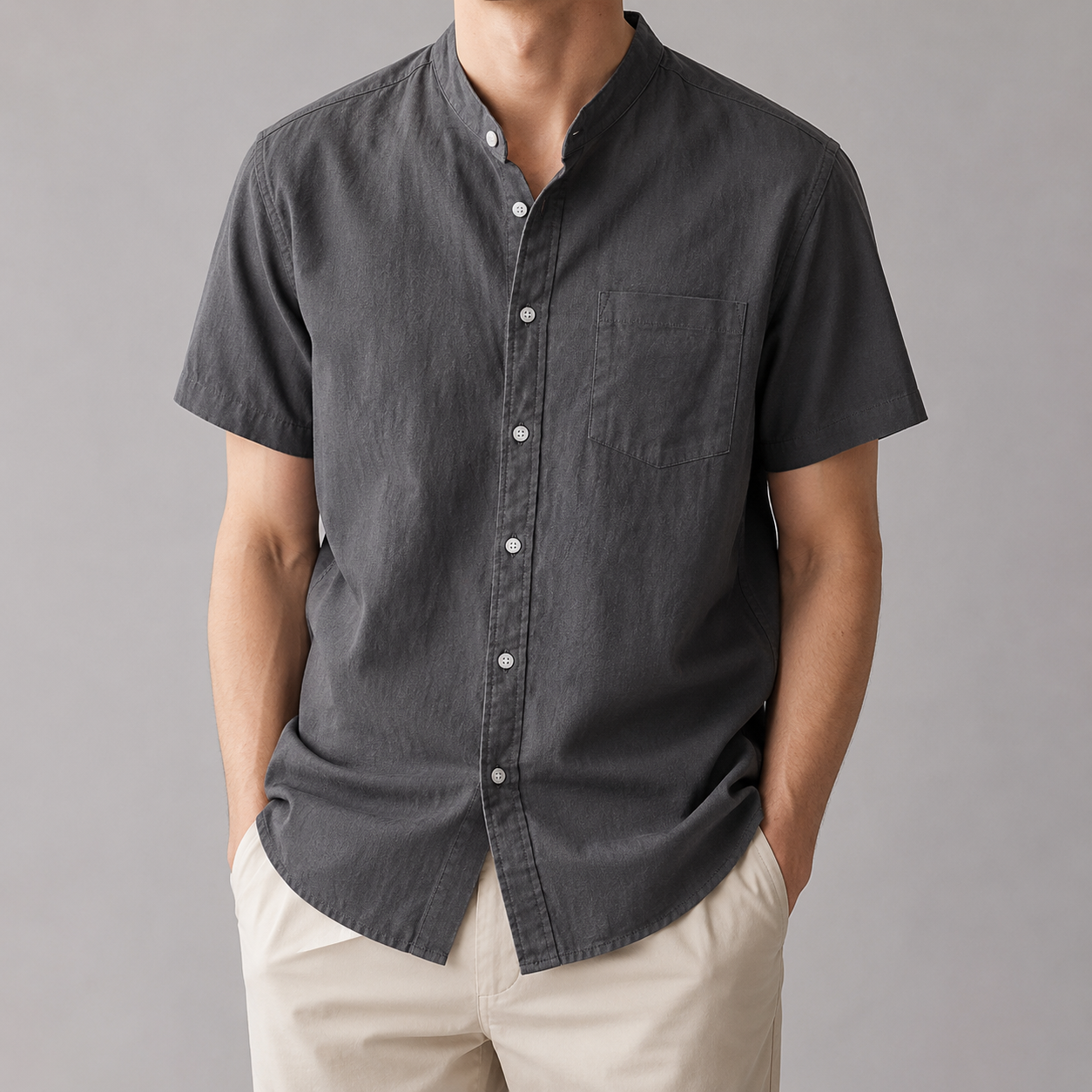 The Cortona Band Collar Short Sleeve Shirt