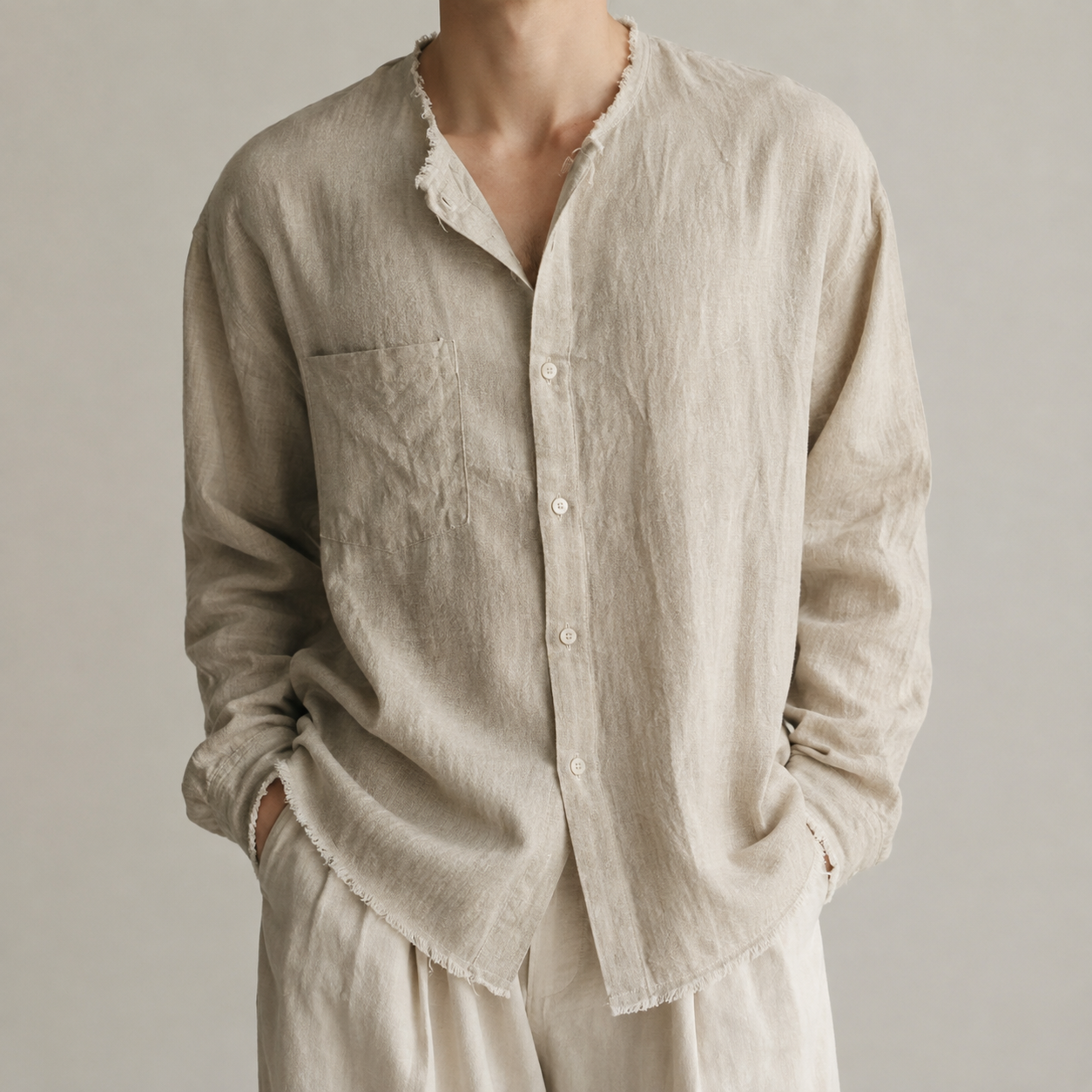 The Rimini Raw Edge Collarless Shirt