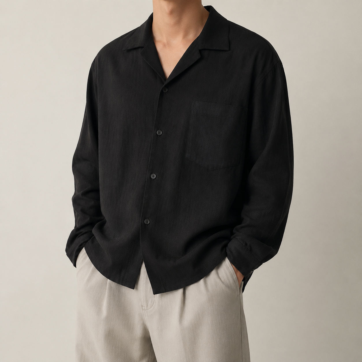 The Modena Camp Collar Linen Look Shirt