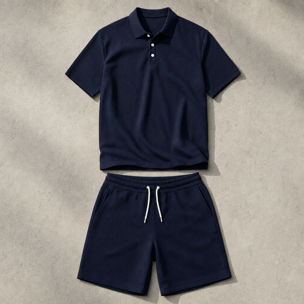 The Capri Knit Polo & Shorts Set - Navy