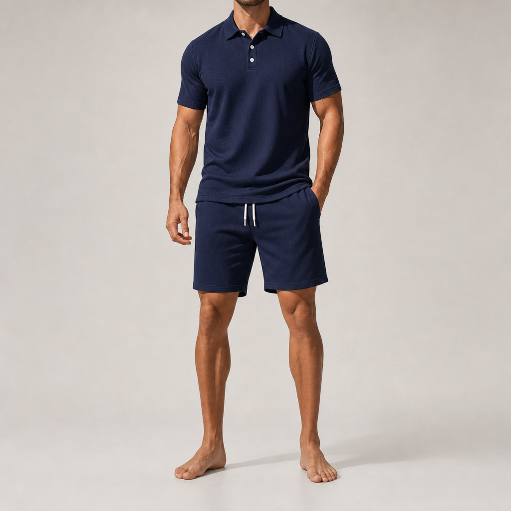 The Capri Knit Polo & Shorts Set - Navy