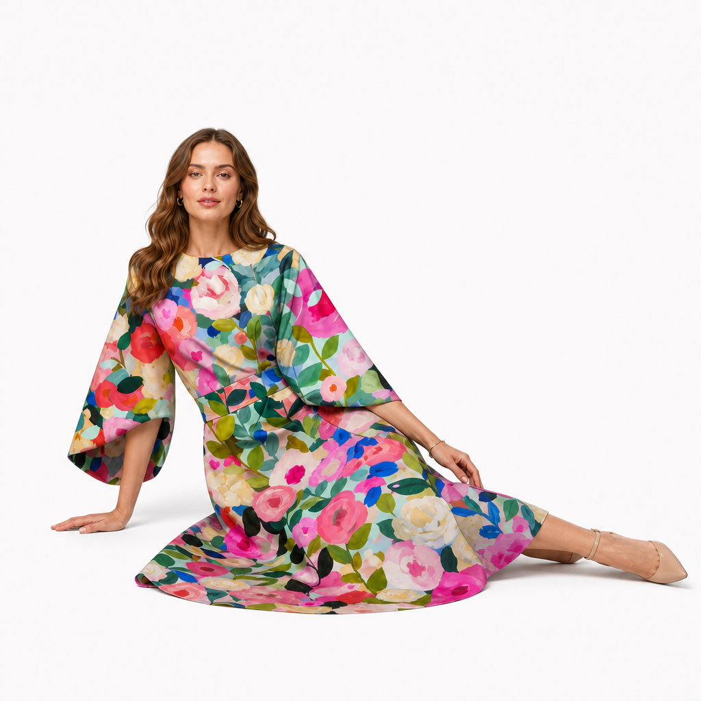 The Moxlan Floral Midi Dress