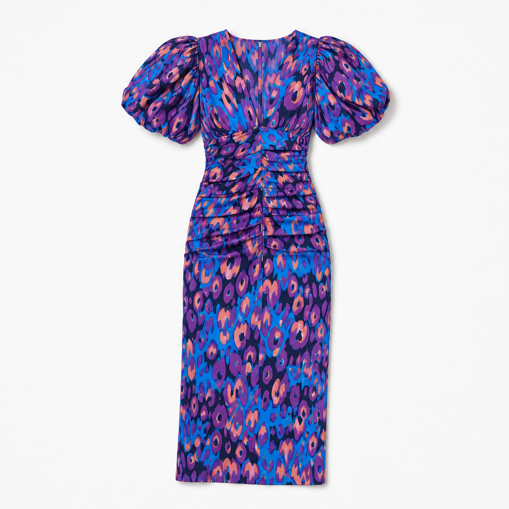 The Davina Puff-Sleeve Midi Dress