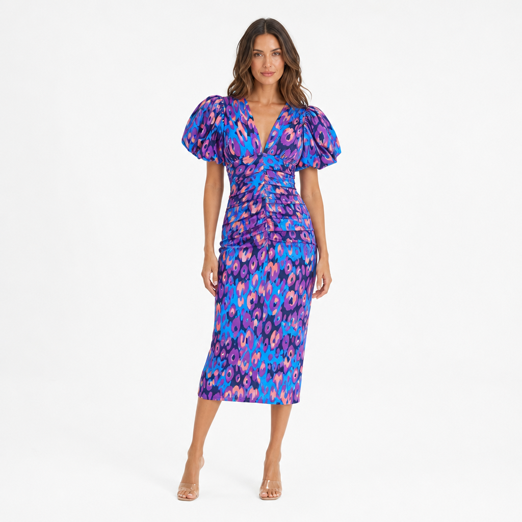 The Davina Puff-Sleeve Midi Dress