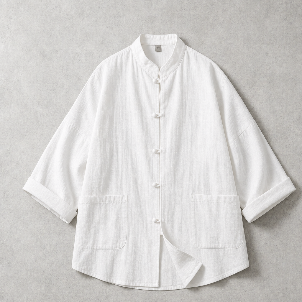 The Capri Stand Collar Knot Button Overshirt